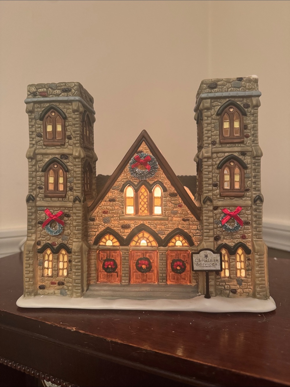 St. Nicholas Square Lighted Holiday Church - Tan, Brown, Red